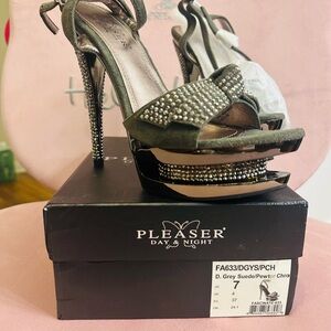 Pleaser Olive Gray Suede Crystal Platform Heels
